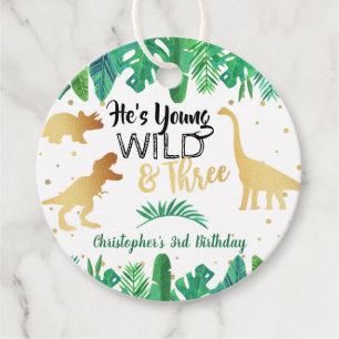 Étiquettes Cadeau Young Wild & Three Dinosaur Boys 3e anniversaire