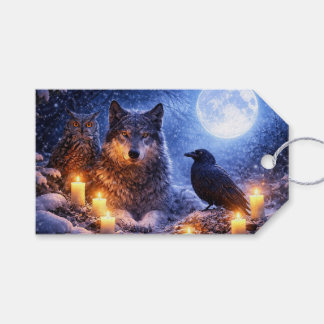 Étiquettes-cadeau Yule Solstice d'hiver Loup Hibou et Corbeau