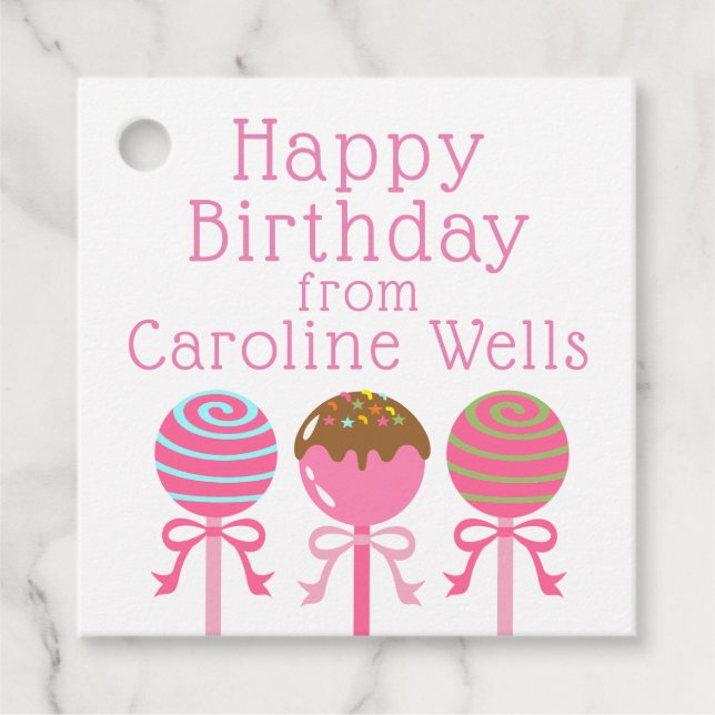 Étiquettes Cadeau Yummy Pink Cake Pops Personnalisé Cadeau Favoriser (Devant)