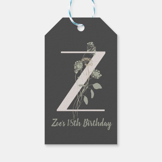 Étiquettes-cadeau Z initial avec fleur de couleur douce Custom Class (Dos)