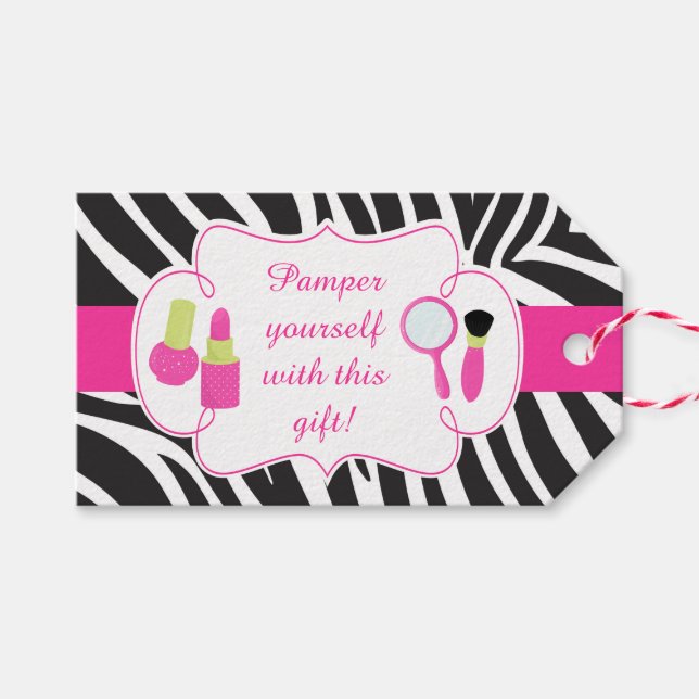 Étiquettes-cadeau Zebra imprimé anniversaire Pamper Party (Devant (Horizontal))