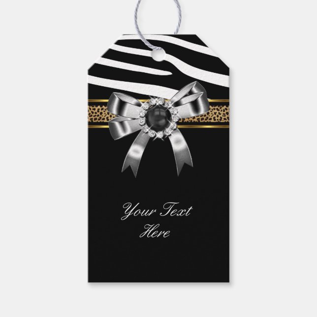 Étiquettes-cadeau Zèbre Or Noir Blanc Léopard Perle (Devant)