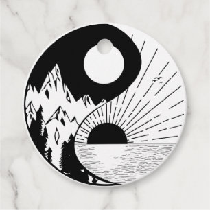 Étiquettes Cadeau Zen Yin Yang noir blanc
