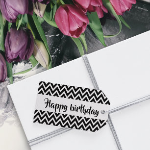 Étiquettes-cadeau Zigzag noir et blanc Joyeux anniversaire personnal