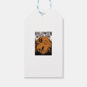 Étiquettes-cadeau Zone de sorcière d'Halloween Cimetière de chat noi