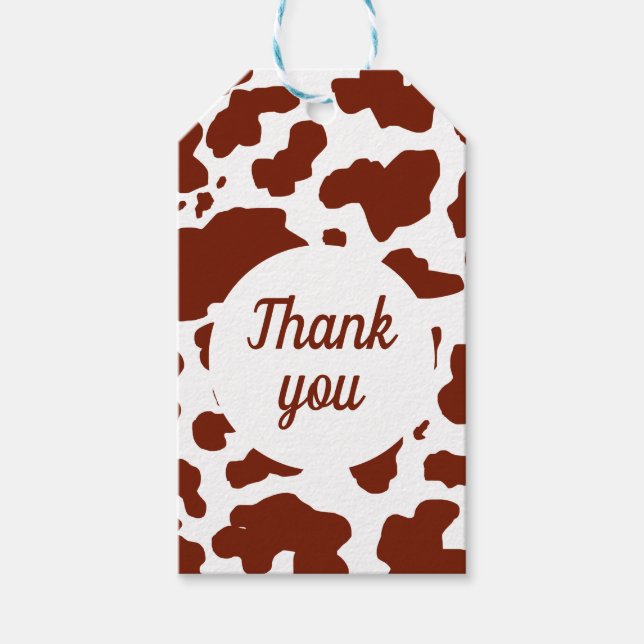Étiquettes-cadeau Zones de vache Brown modernes Imprimer Merci (Devant)