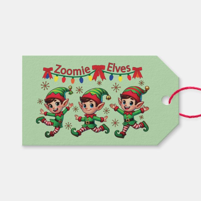 Étiquettes-cadeau Zoomie Elves Noël (Devant (Horizontal))