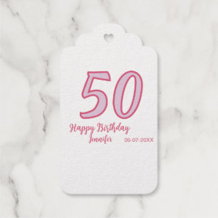 Étiquettes Cadeaux 50e anniversaire rose violet gras nom simple minim