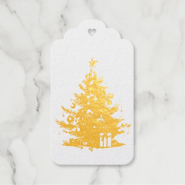 Étiquettes Cadeaux Arbre de Noël à huile d'or personnalisée (Recto)