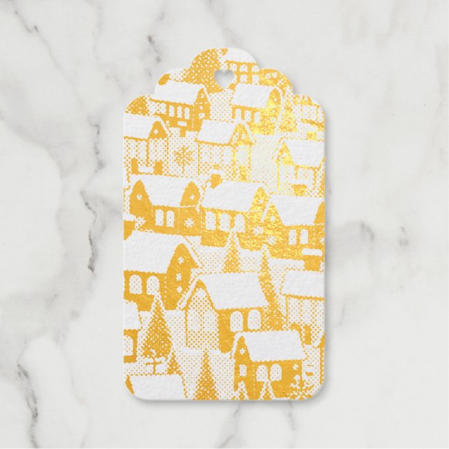 Étiquettes Cadeaux Arbre de Noël village de Noël neige carte RSVP (Recto)