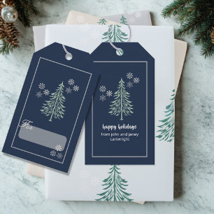 Étiquettes Cadeaux Arbre Persistant Bleu Marine –
