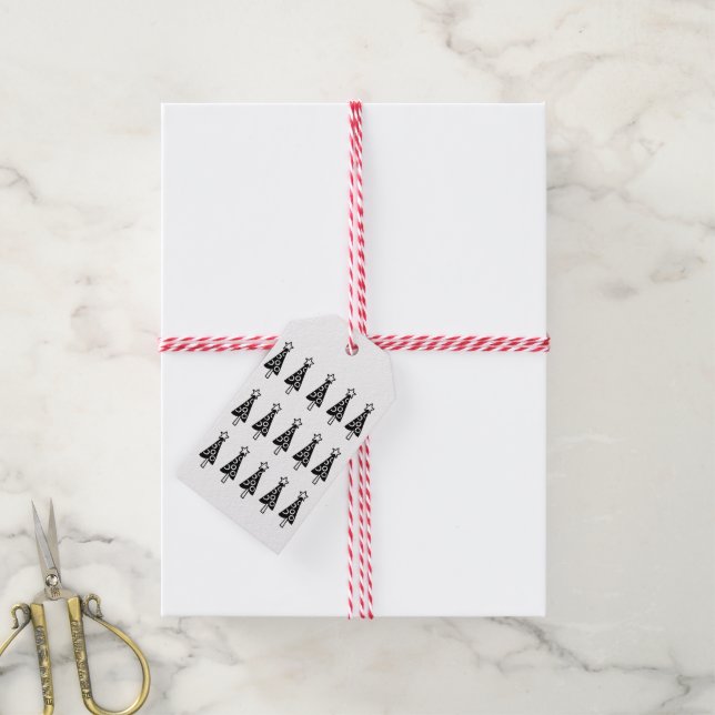 Étiquettes Cadeaux Arbres Noirs de Noël  (Avec de la ficelle)