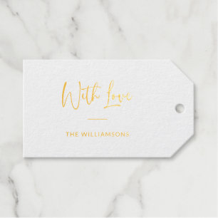 Étiquettes Cadeaux Avec amour   Typographie minimaliste Or personnali