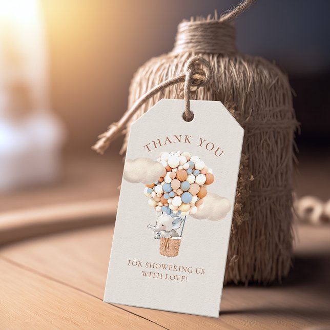 Étiquettes cadeaux Baby shower de ballon éléphant (Créateur téléchargé)