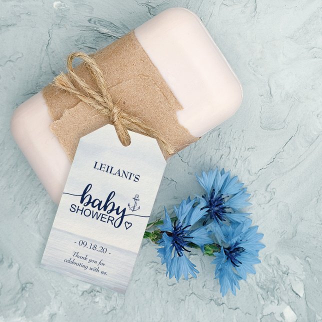 Étiquettes cadeaux Baby shower marin (Thank your guests for setting sail on this parenting adventure with you with our Thank you tags.)