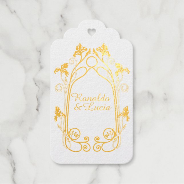 Étiquettes Cadeaux Balise Cadeau Botanique Vert Or Art Nouveau (Recto)