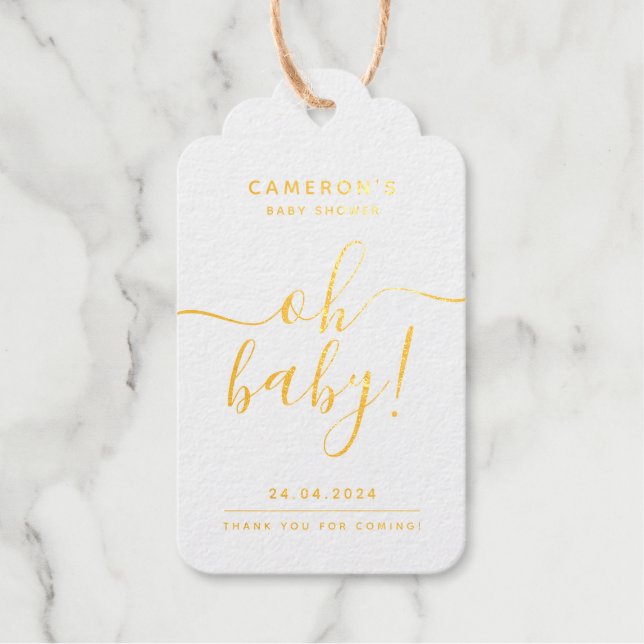 Étiquettes Cadeaux Balise cadeau Gold Foil Personnalisé Baby shower C (Recto)