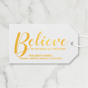 Étiquettes Cadeaux Balises cadeaux 'Believe' Festive Gold Foil