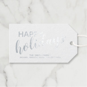 Étiquettes Cadeaux Balises cadeaux 'Happy Holidays' Festive Silver Fo