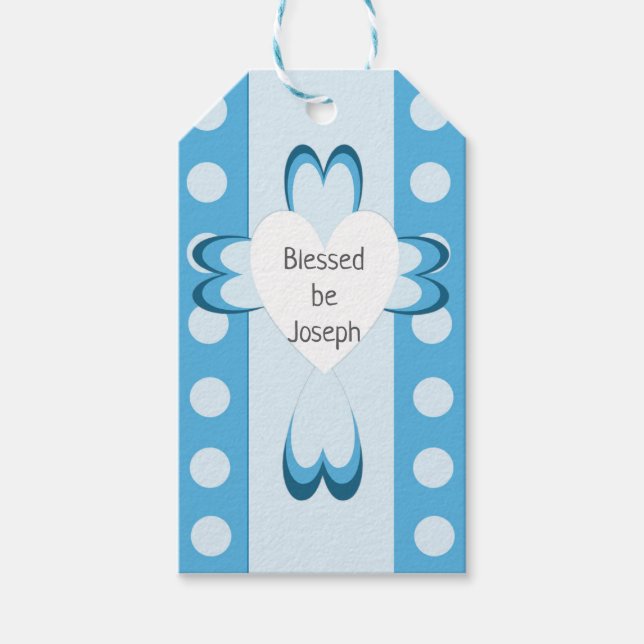 Étiquettes Cadeaux Baptême Catholique Bleu pour Ga (Devant)