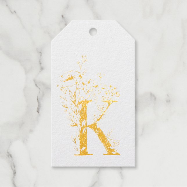 Étiquettes Cadeaux Beau Floral OR Monogramme Mariage esquissé (Recto)