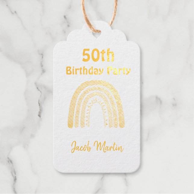 Étiquettes Cadeaux Boho Rainbow Custom Anniversaire Foil Invitation (Recto)