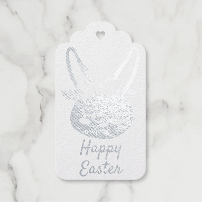Étiquettes Cadeaux Bon Pâques Script Floral Couronne Rabbit (Recto)