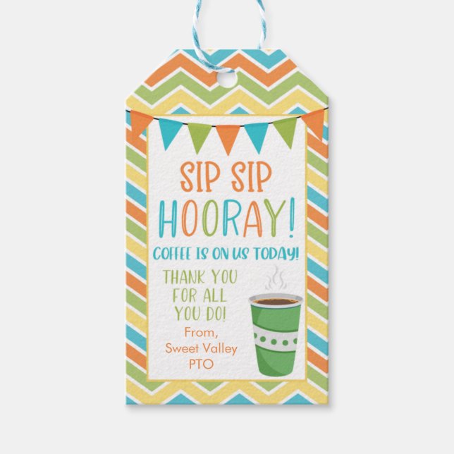 Étiquettes Cadeaux Café pour les Enseignants PTO P (Devant)