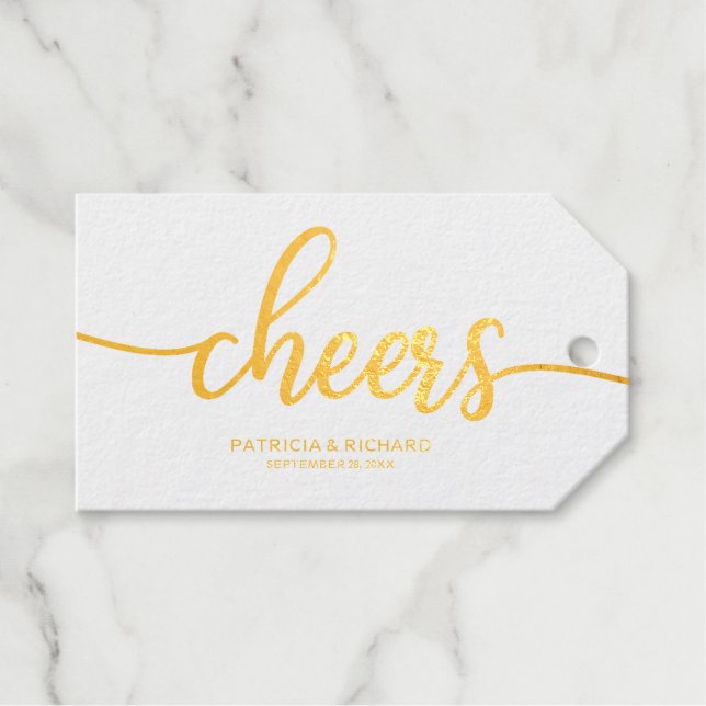 Étiquettes Cadeaux Calligraphie Chic Simple Bouteille de Vin Cheers (Recto (horizontal))