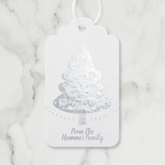 Étiquettes Cadeaux Carte Foil de sapin de Noël scandinave (Recto)
