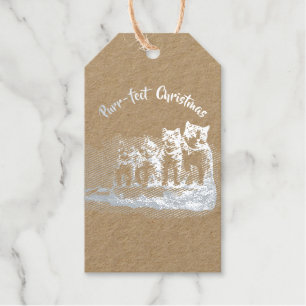 Étiquettes Cadeaux Chats de Noël victoriens - argent