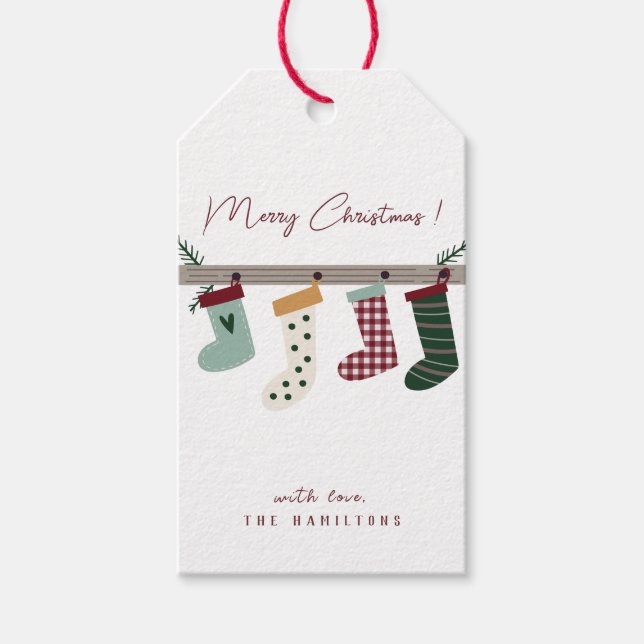 Étiquettes Cadeaux Chaussettes de Noël Mignonnes (Devant)