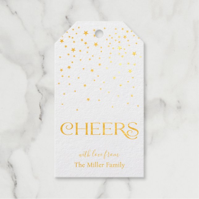 Étiquettes Cadeaux Cheers Confetti Script moderne Élégante Bouteille  (Recto)