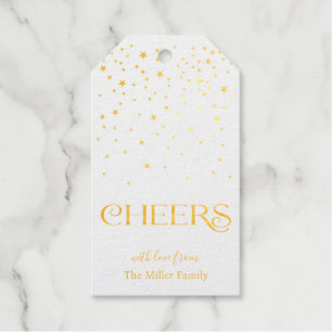 Étiquettes Cadeaux Cheers Confetti Script moderne Élégante Bouteille