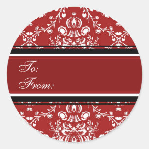 Étiquettes cadeaux Christmas Red Damask