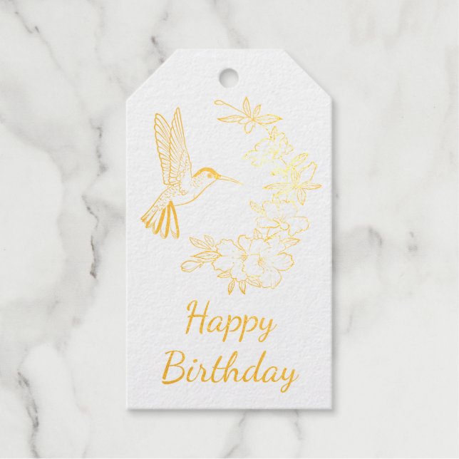 Étiquettes Cadeaux Colibri Floral Anniversaire (Recto)