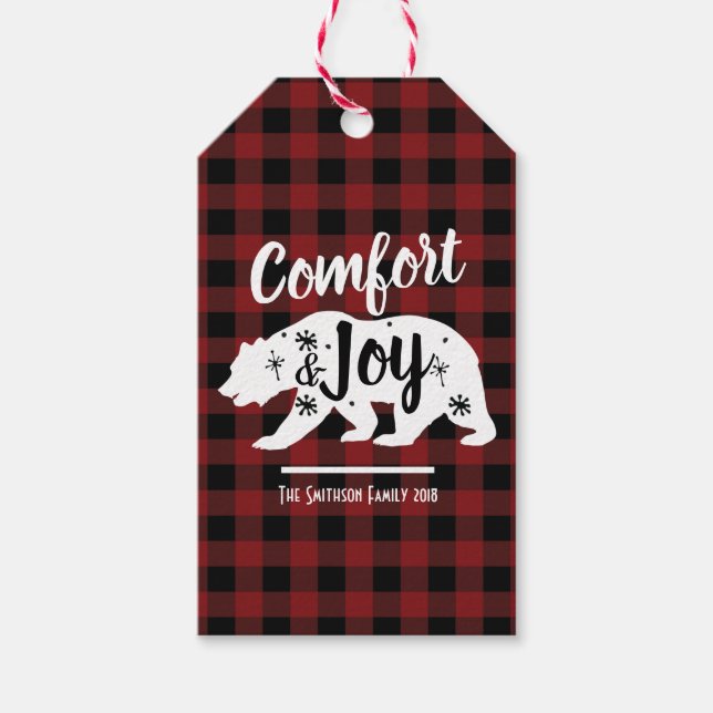 Étiquettes cadeaux Comfort and Joy Woodland Bear P (Devant)