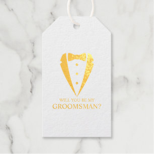Étiquettes Cadeaux Costume Or Tuxedo Personnalisé Groomsman Propositi