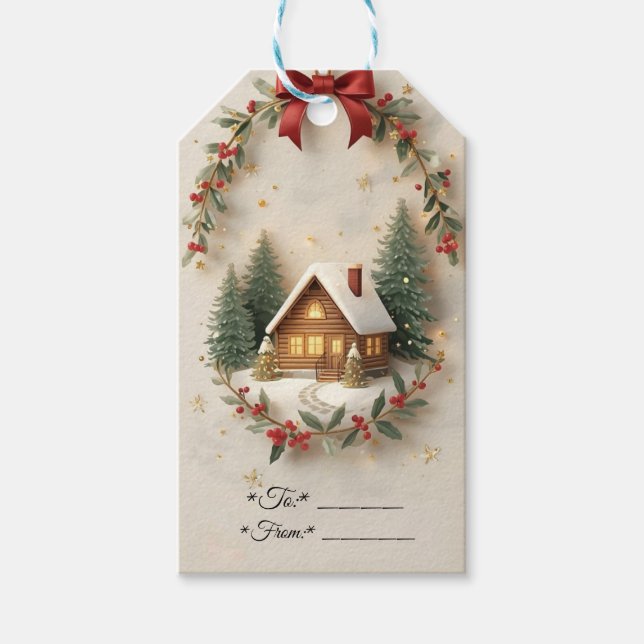 Étiquettes Cadeaux Cottage Noël Cosy (Devant)