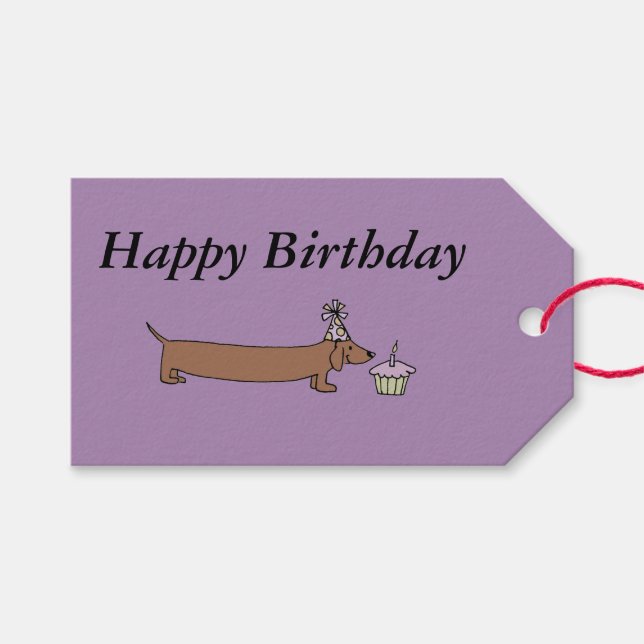 Étiquettes Cadeaux - Dachshund Avec Cupcake (Devant (Horizontal))