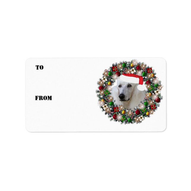 Étiquettes cadeaux de caniche de couronne de Noël (Devant)