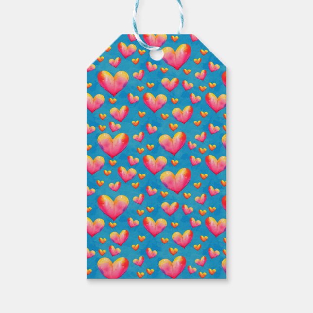 Étiquettes Cadeaux de Cœurs Aquarelle Multicolores (Devant)