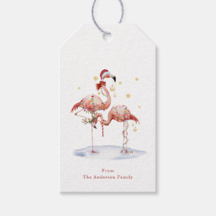 Étiquettes cadeaux de Flamant rose de Noël