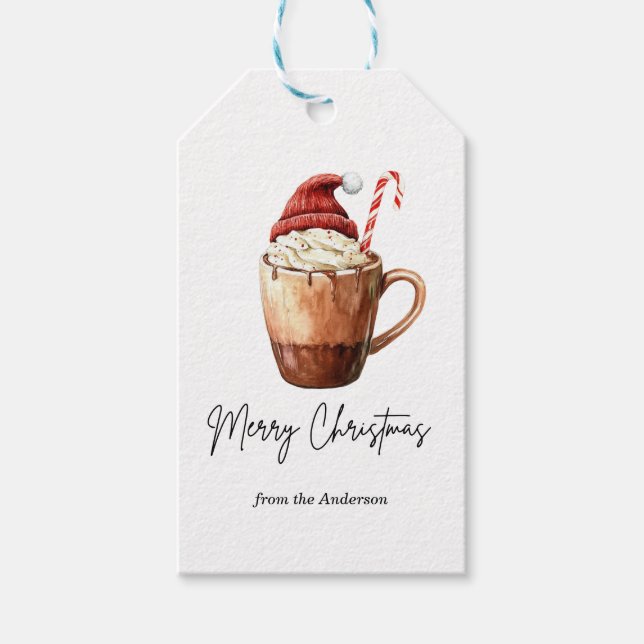 Étiquettes Cadeaux de Noël Chocolat Chaud Mignon (Devant)