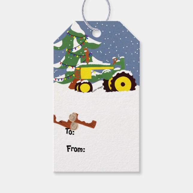 Étiquettes cadeaux de Noël du tracteur (Devant)