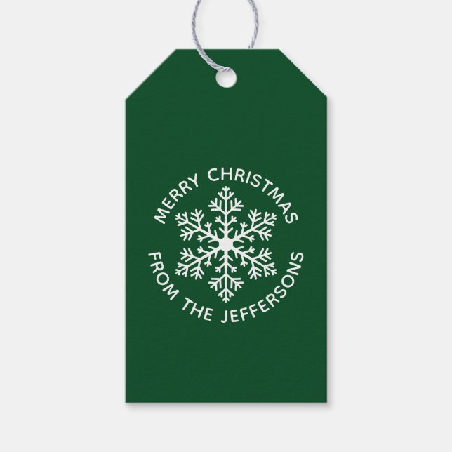 Étiquettes cadeaux de Noël Green Snowflake (Devant)