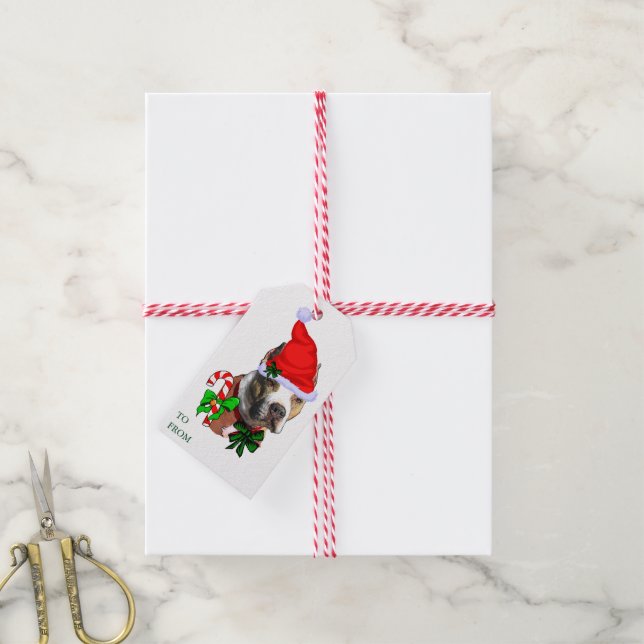 Étiquettes cadeaux de Noël Pit Bull (Avec de la ficelle)