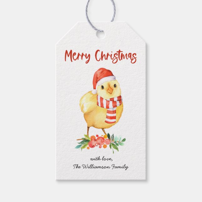 Étiquettes Cadeaux de Noël Poule de Noël (Devant)