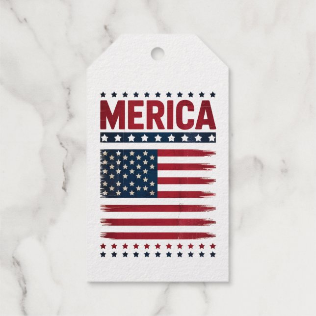 Étiquettes Cadeaux Drapeau Américain 4 Juillet Merica (Verso)