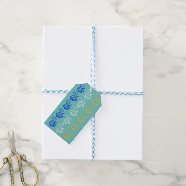 Étiquettes cadeaux Dreidels + Stars (Avec de laficelle)